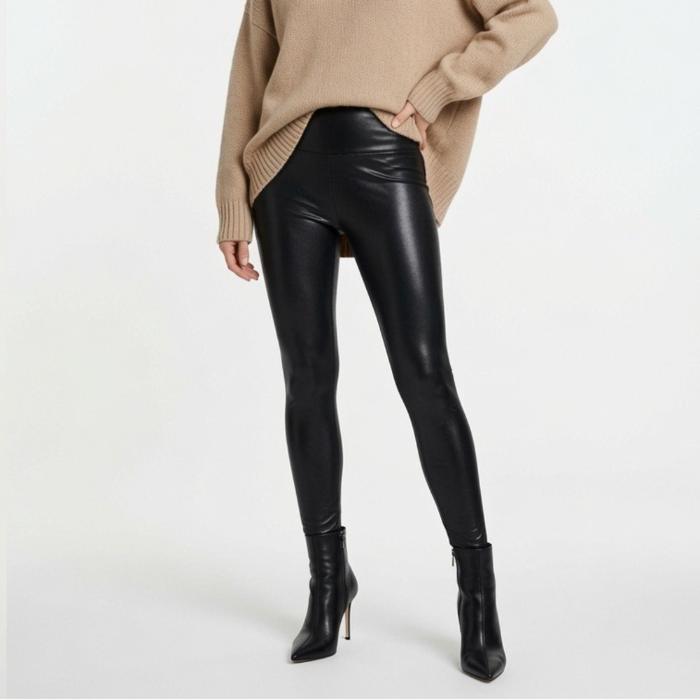 J. McLaughlin Lori Black Metallic Faux Suede Coated Leggings NEW L
